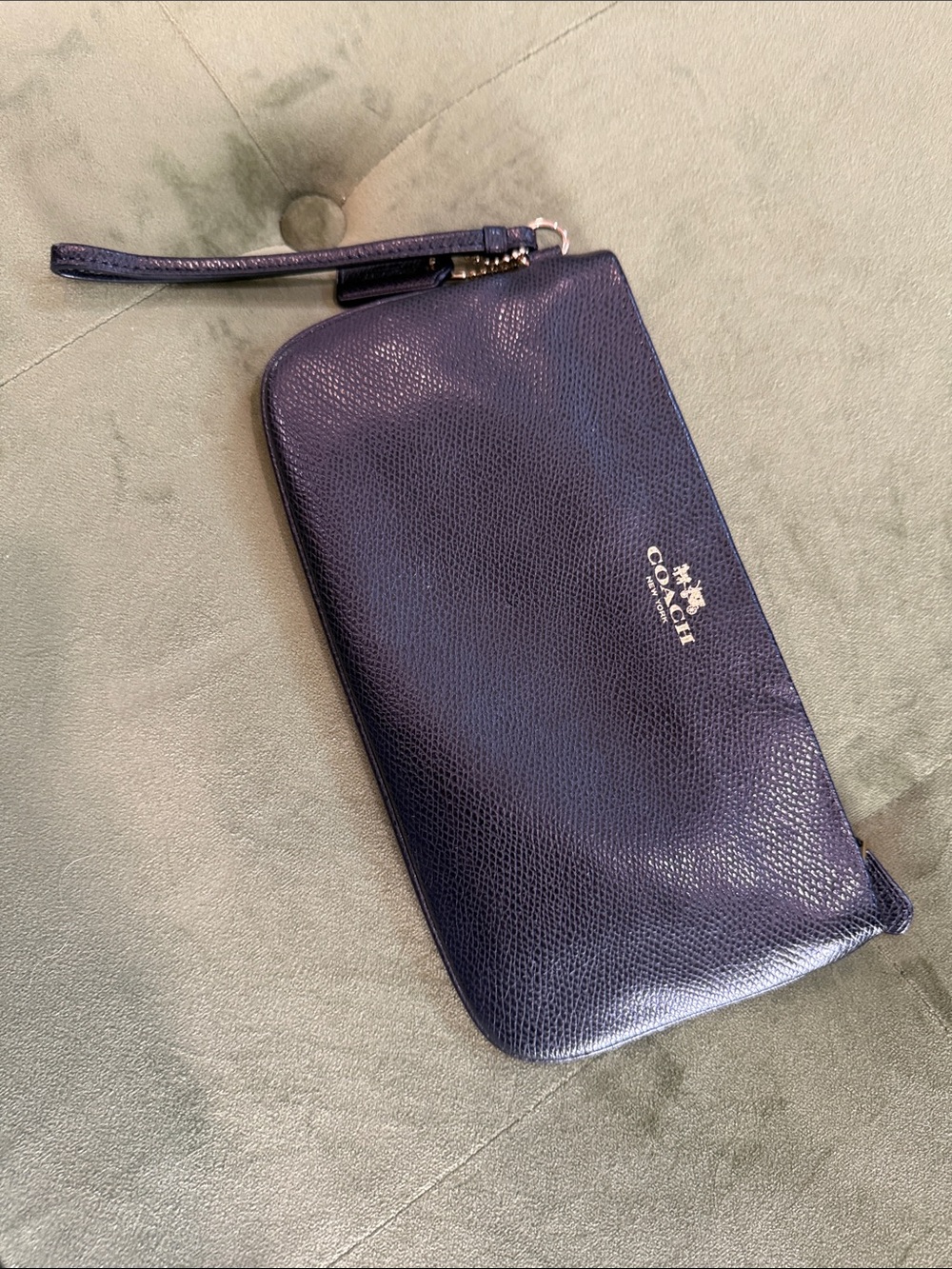 Coach Pebbled Leather Wristlet in Black